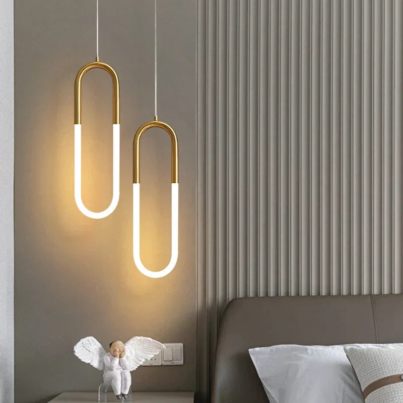 DecorBites™ Gold Ring Pendant Lights Warm White LED U Shape Hanging Lamp