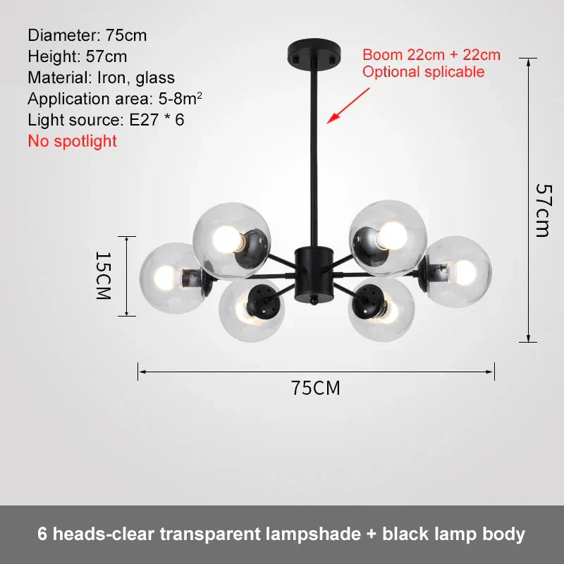 DecorBites™ Glass Ball LED Chandelier for Bedroom and Dining Room
