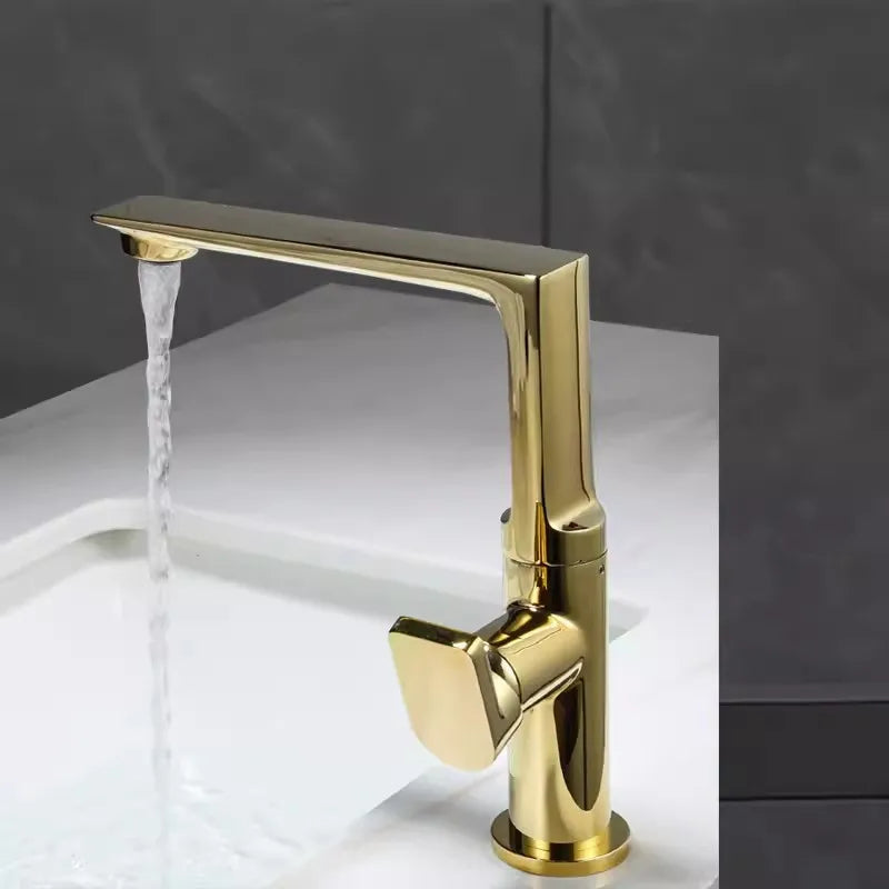 DecorBites™ صنبور حوض الحمام نحاسي ذهبي، خلاط ماء ساخن وبارد بمقبض واحد
