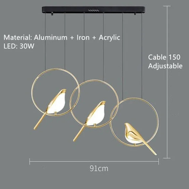 DecorBites™ Gold Magpie Bird Ceiling Chandelier | Modern LED Ring Light for Dining Room & Decor