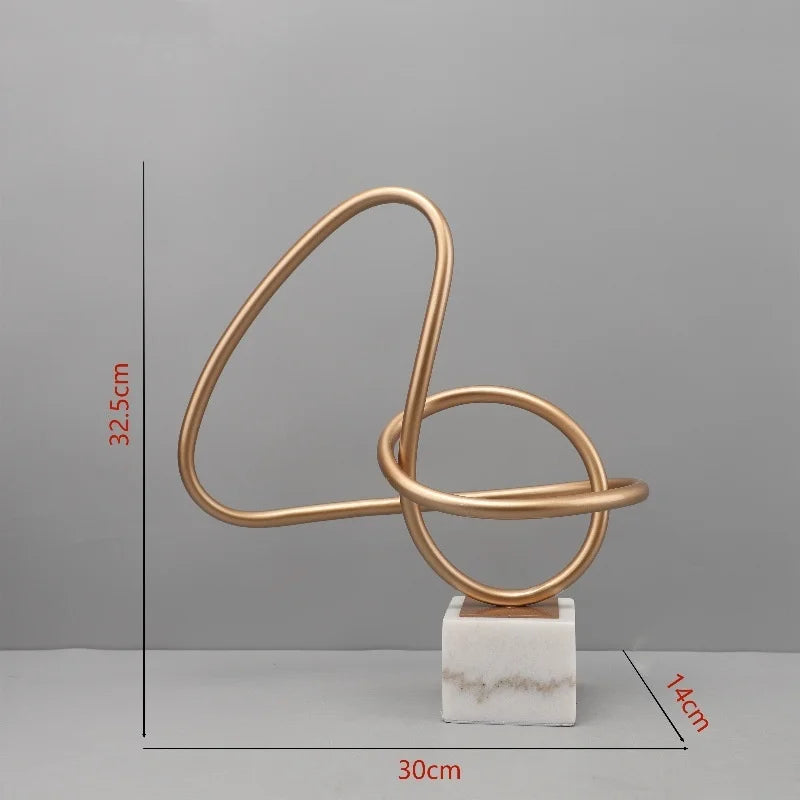 DecorBites™ Gold Line Geometric Metal Sculpture on Marble Base for Home Decor