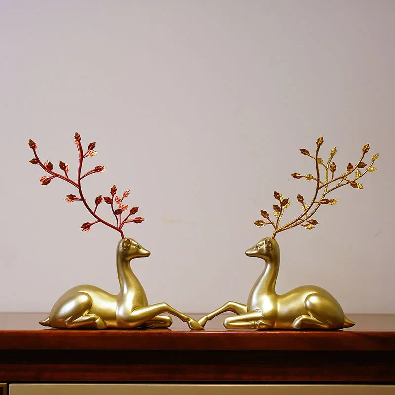 تماثيل الغزلان الذهبية من DecorBites™: منحوتات ديكور منزلي على الطراز الأوروبي وفنغ شوي
