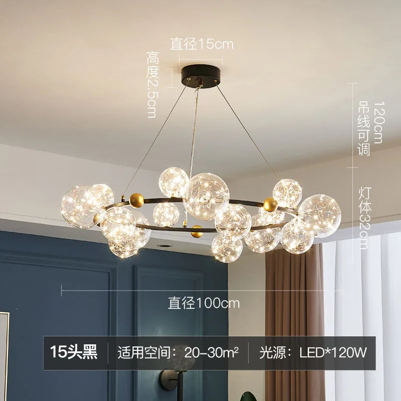 DecorBites™ Glass Bubble LED Chandelier: Nordic Art Star Bright Indoor Lighting for Romantic Atmosphere