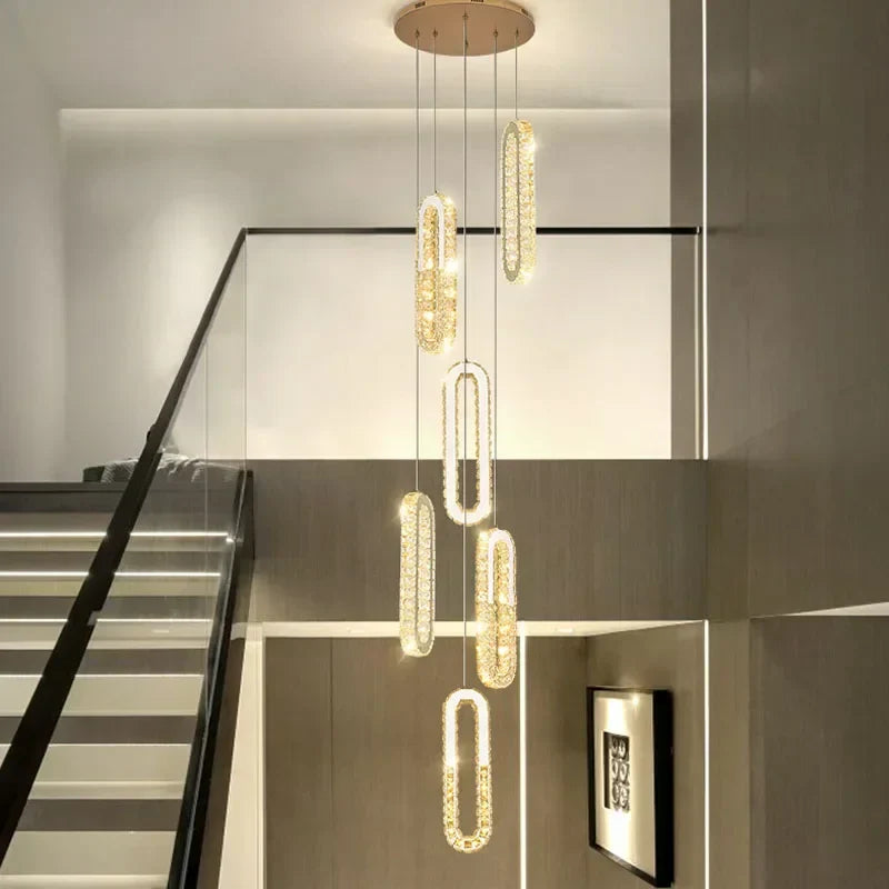 ثريا LED ذهبية كريستالية DecorBites™: إضاءة متدلية طويلة فاخرة وعصرية لغرفة المعيشة