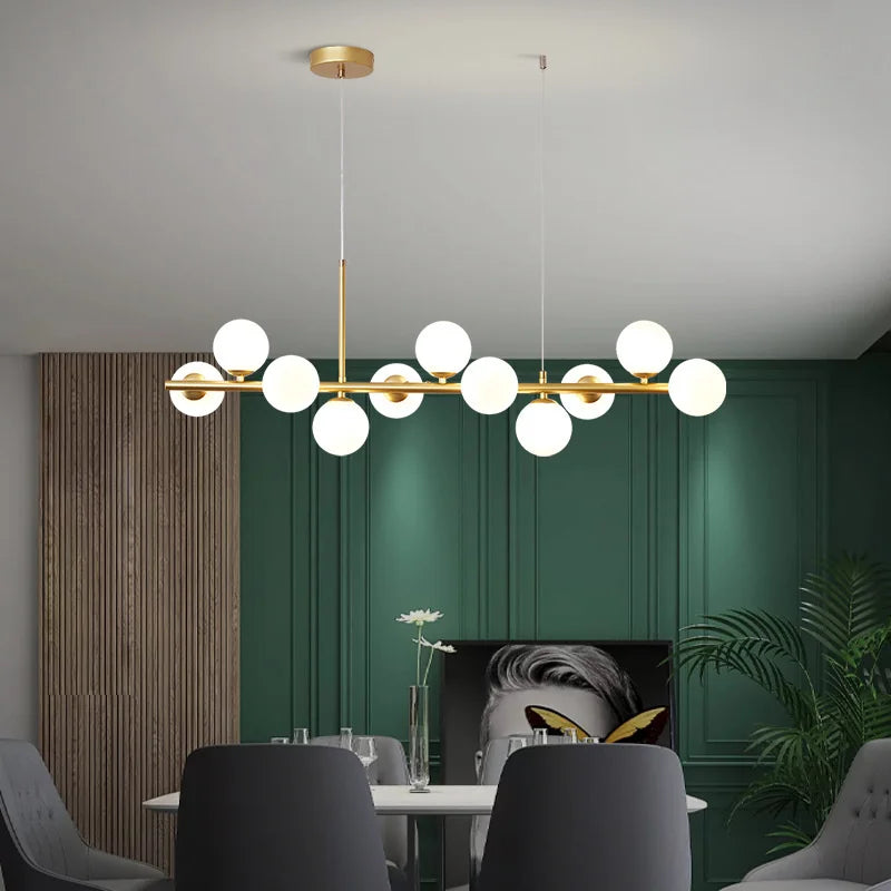 DecorBites™ Golden Glass Ball Chandelier: Modern Nordic LED Pendant Lighting for Home Décor