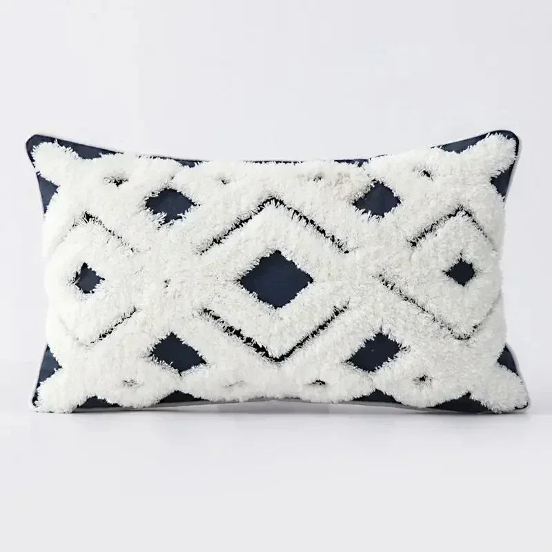 DecorBites™ Geometric Waves Tufted Pillow Covers with Embroidered Tassels