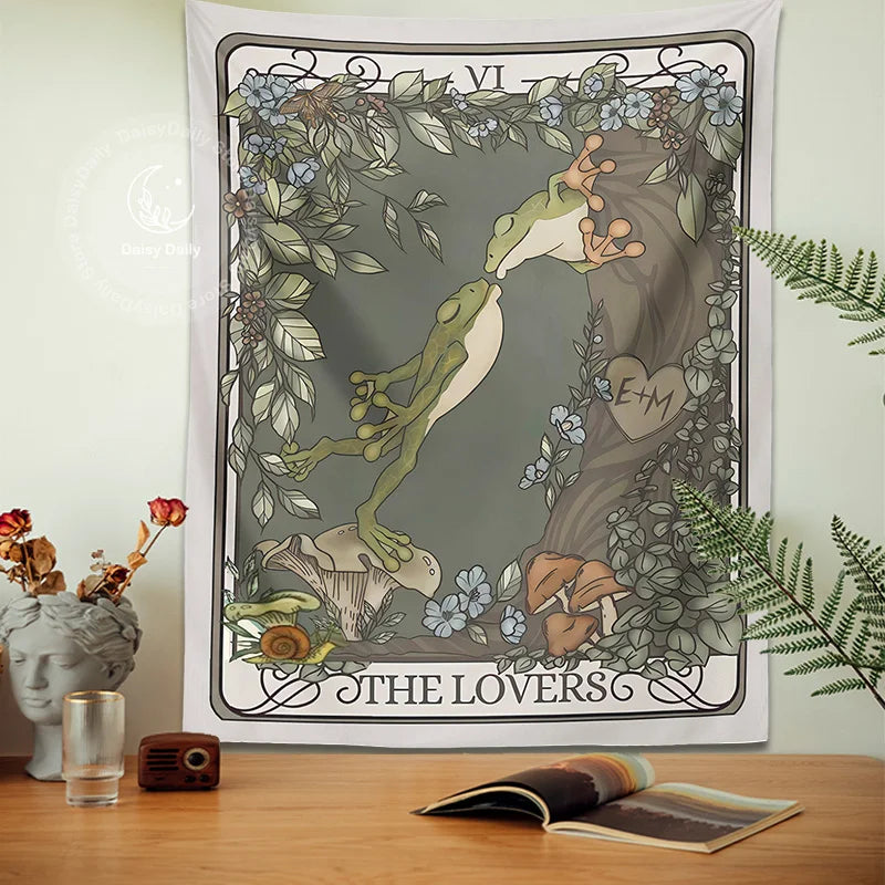 DecorBites™ Frog Lover Tarot Tapestry: Cute Boho Room Decor & Bedroom Wall Hanging
