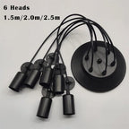 Black Industrial Spider Pendant Light, 6-Light Iron