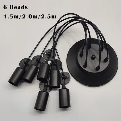 Black Industrial Spider Pendant Light, 6-Light Iron