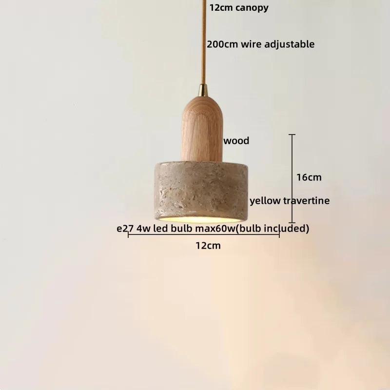 DecorBites™ LED Wood Pendant Light Adjustable Yellow Stone Bedroom Coffee Hanging Lamp