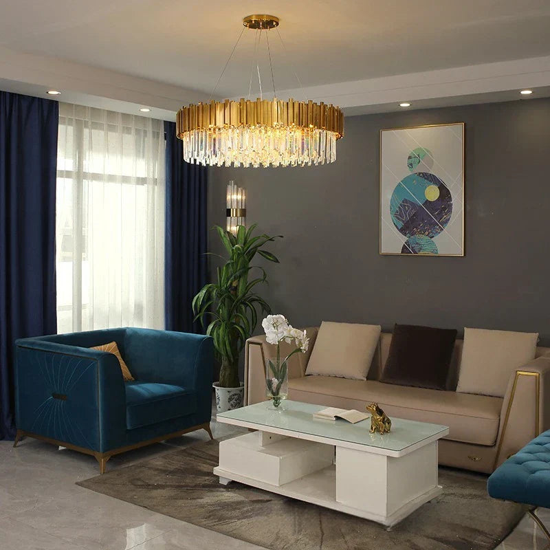 DecorBites™ Crystal Gold Chandelier LED Ceiling Pendant for Living Room Bedroom Kitchen Island