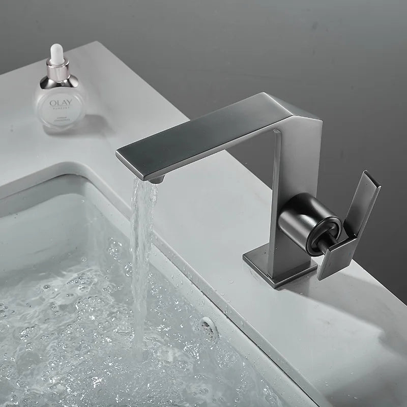 DecorBites™ Brush Gold Basin Faucet: Solid Brass Bathroom Mixer Tap, Single Handle Deck Mounted