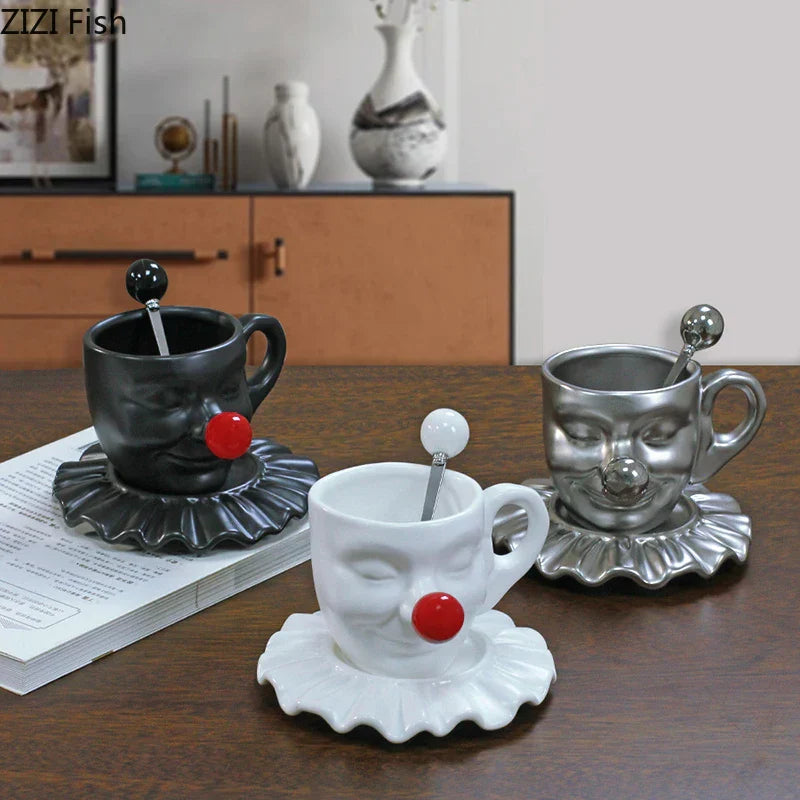 DecorBites™ Joker Head Cup & Saucer Porcelain Coffee Mug Set - Clown Character Tea Teacup