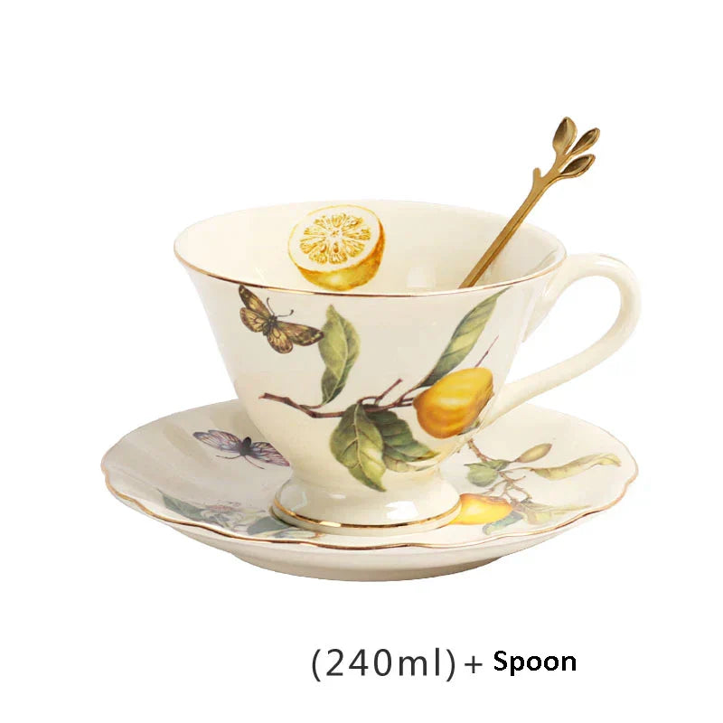 DecorBites™ Service à café/thé bord doré : Théière Citron, Mug, Assiettes en Céramique et Vaisselle