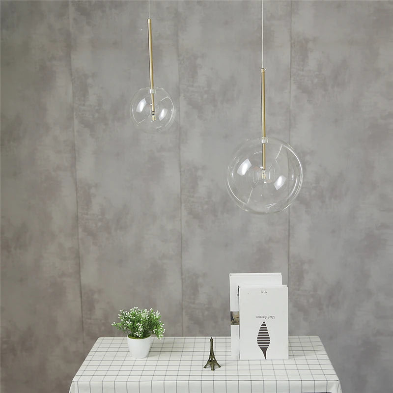 Nordic Clear Glass Globe Pendant Light in Chrome