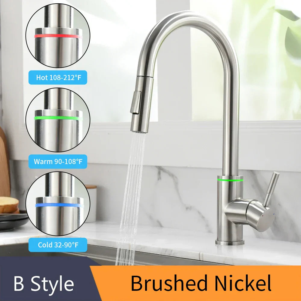 DecorBites™ Black Brass LED Kitchen Faucet, Single Handle Hot&Cold Water Mix Tap
