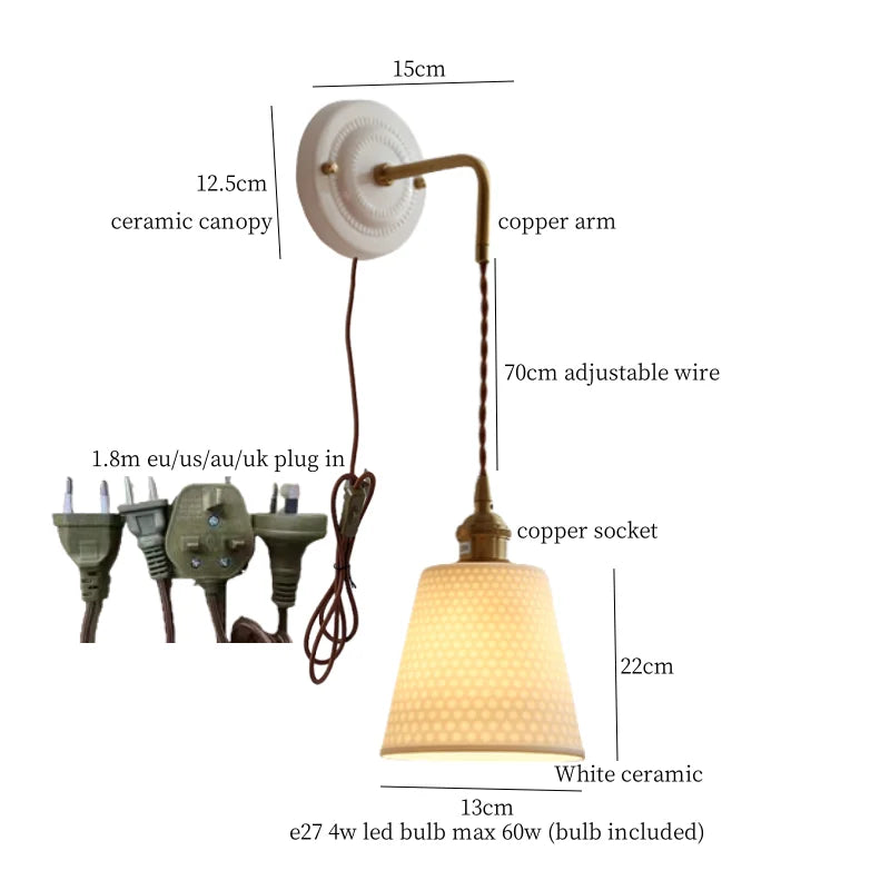 DecorBites™ Adjustable LED Wall Sconce Lamp Stripe Ceramic Copper Mirror Bedside