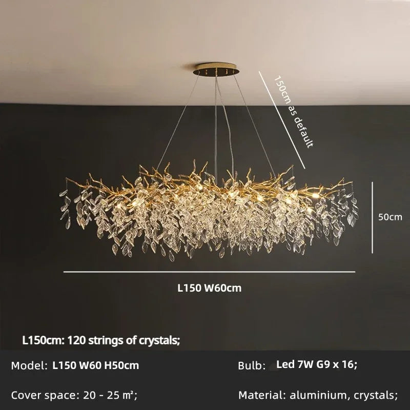 DecorBites™ Crystal LED Pendant Lights Gold Dining Room Branch Chandelier
