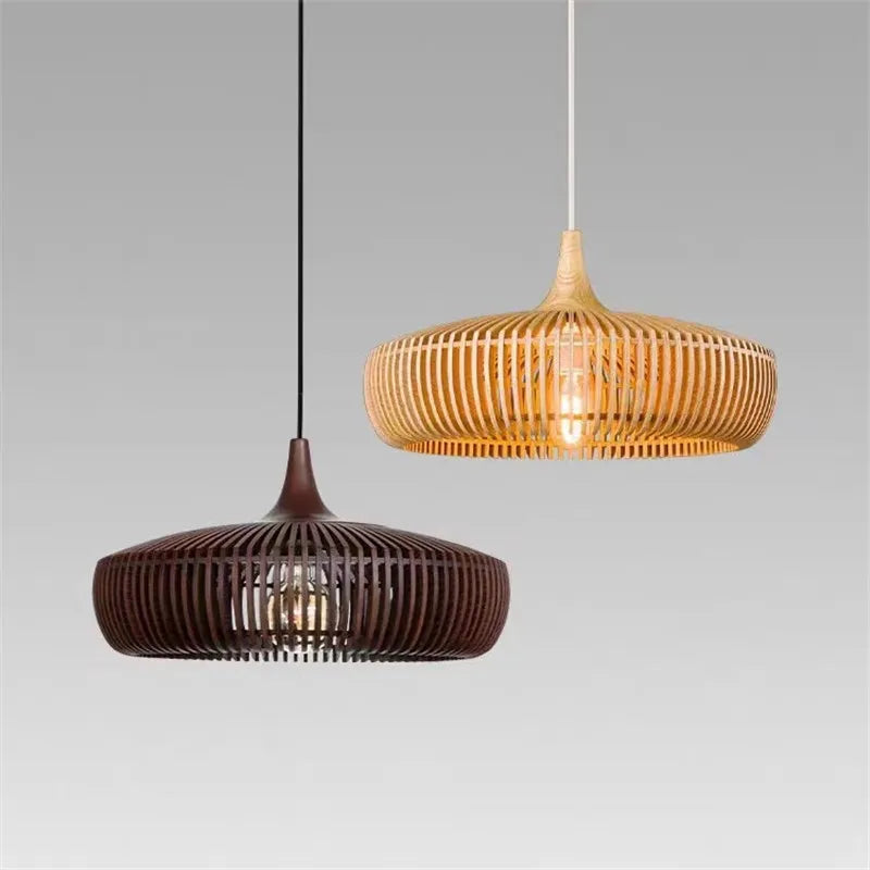 Wabi-Sabi Hollowed Wood Pendant Light in Brown