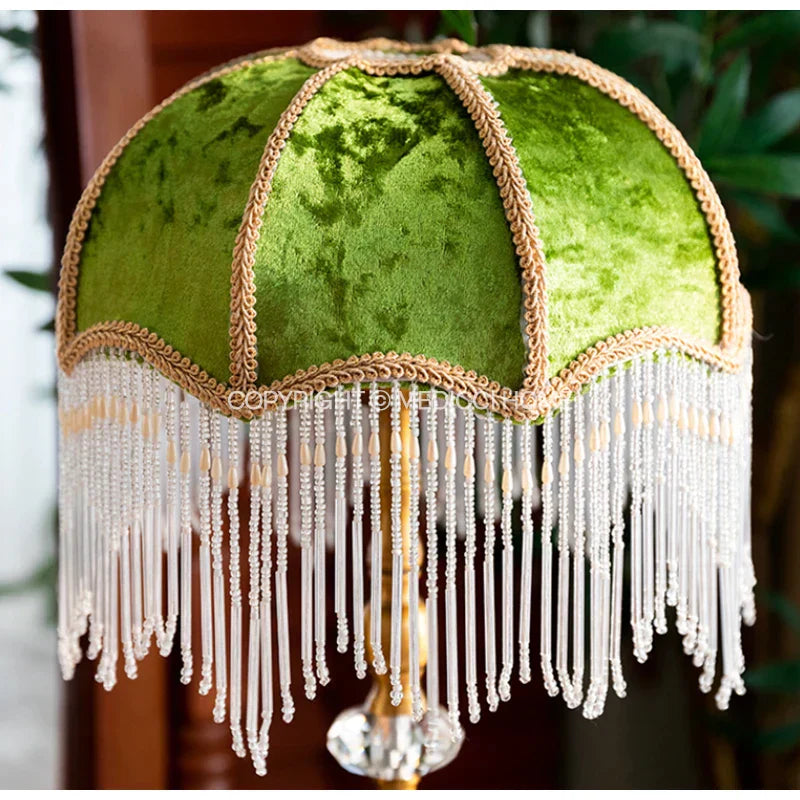 DecorBites™ Green Velvet Tasseling Lampshade for Luxury Nightstand Lamp