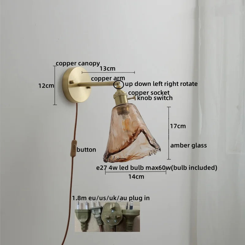 DecorBites™ Glass Copper LED Wall Lamp Sconce for Corridor Bedroom Living Room