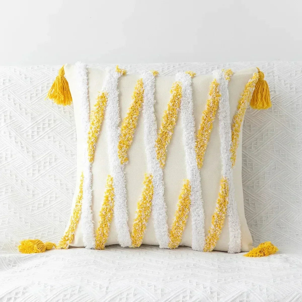 DecorBites™ Geometric Waves Tufted Pillow Covers with Embroidered Tassels
