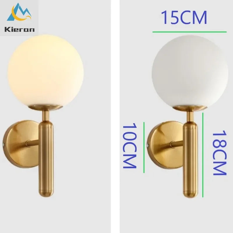 مصابيح حائط LED كروية زجاجية من ديكور بايتس™ لغرف النوم وغرف المعيشة والإضاءة الجانبية للسرير