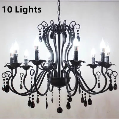 DecorBites™ Black White Metal Chandelier with Crystal Pendants for Elegant Home Lighting