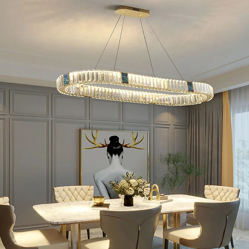 DecorBites™ Crystal Round Ceiling Chandelier LED Lighting Fixtures for Kitchen Dining Room & Villa