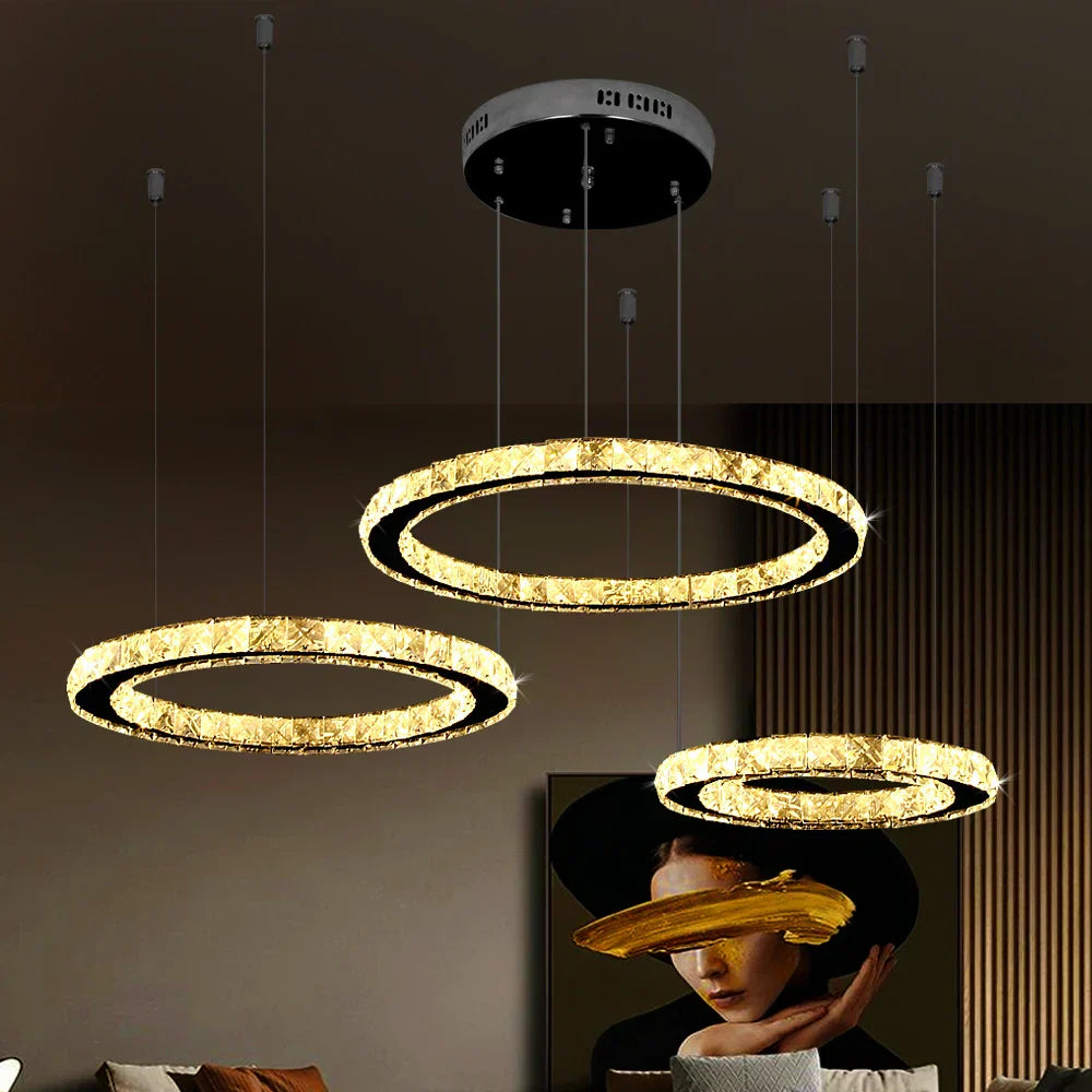 DecorBites™ Crystal LED Ring Chandelier for Luxe Living Spaces