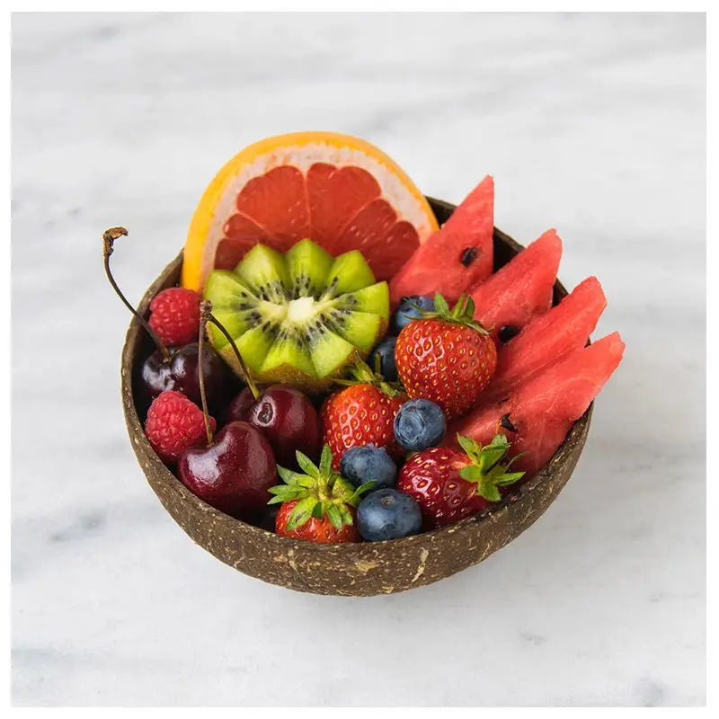 DecorBites™ Coconut Bowl Set with Wooden Spoon: Natural Handmade Tableware for Desserts, Fruits, Salads