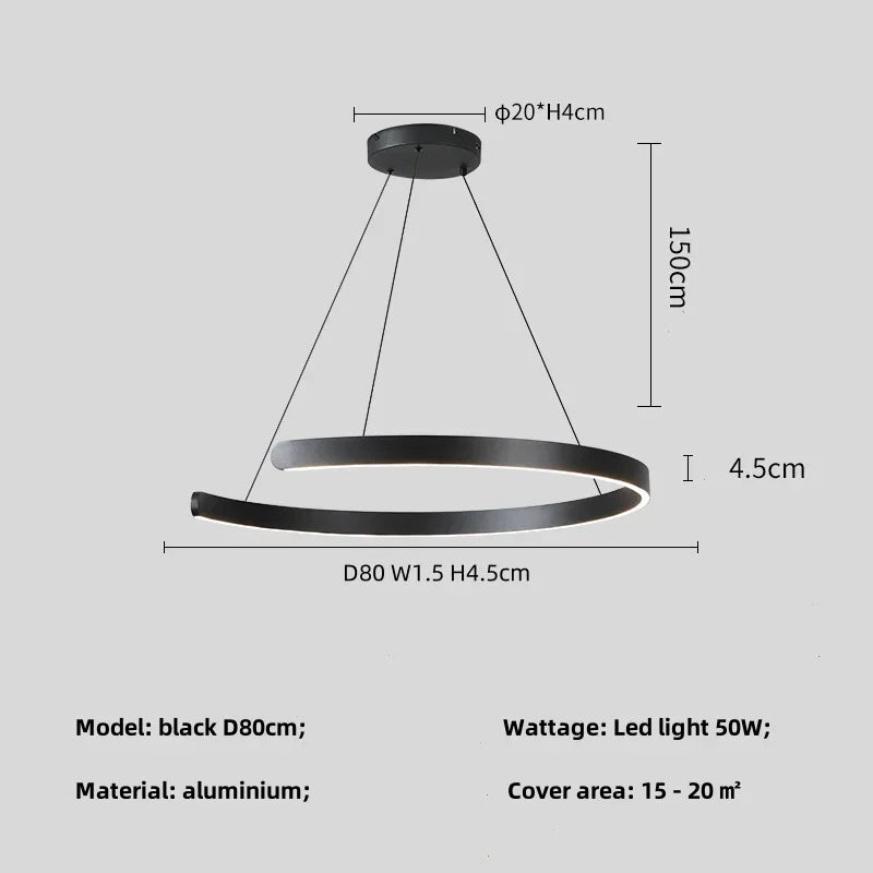 Modern Ring LED Pendant Light in Black or White