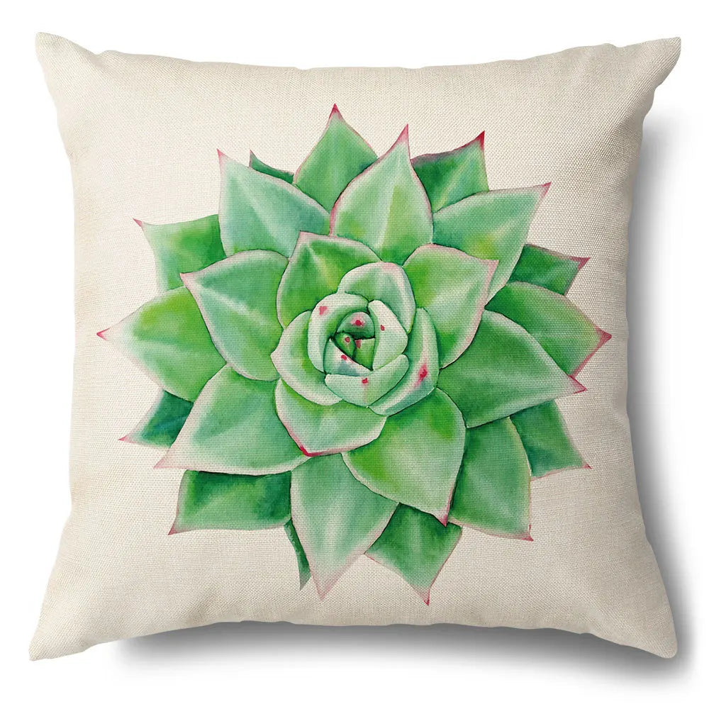 DecorBites™ Green Leaves Decorative Pillow Case - Simple Style Cotton Linen Sofa Cushion Cover