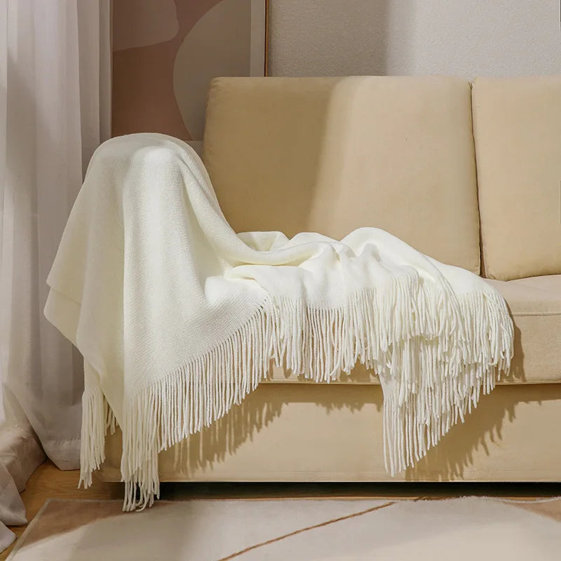 بطانية أريكة منسوجة Nordic DecorBites™ - فوطة نهاية سرير ناعمة من مزيج الصوف لديكور غرف نوم الفنادق