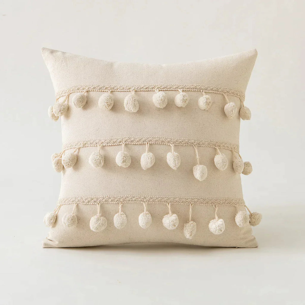 DecorBites™ Ivory Pompom Tassel Pillow Cover 45x45cm/30x50cm Home Decor Sofa Seasonable