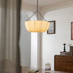 Japanese Fabric Flower Pendant Light With Iron Chain