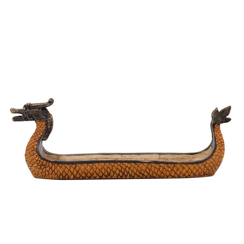 DecorBites™ Dragon Boat Incense Holder: Retro Chic Hand Carved Censer for Trendsetting Home Decor