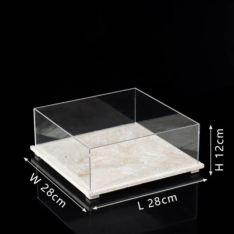 Acrylic Display Case on Travertine Base by DecorBites™ for Collectibles, Figurines, Desserts