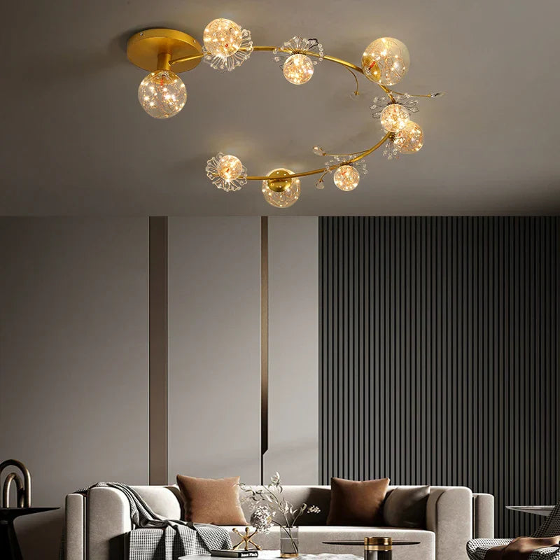 ثريا DecorBites™ الكروية الذهبية الكريستالية LED لغرفة المعيشة وغرفة النوم وغرفة الطعام والمطبخ الحديثة
