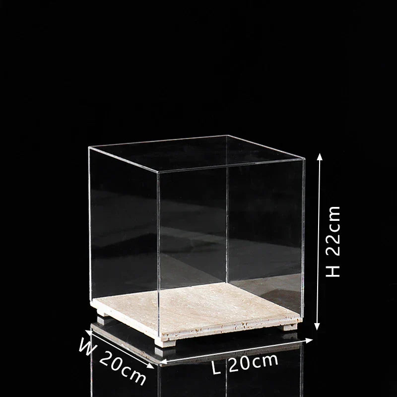 Acrylic Display Case on Travertine Base by DecorBites™ for Collectibles, Figurines, Desserts