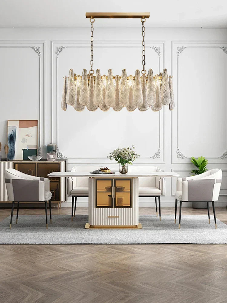 مصباح DecorBites™ الذهبي المعلق من الزجاج لطاولة الطعام والفندق، مصابيح سقف بهو حديثة