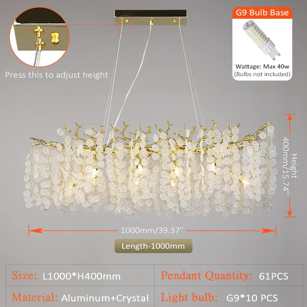DecorBites™ Gold Money Tree Branch Crystal Chandelier for Living Room and Bedroom