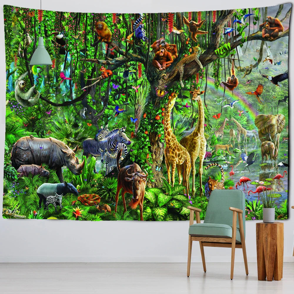 DecorBites™ Jungle Animal Tapestry Wall Hanging: Bohemian Style Home Decor & Children's Room Art