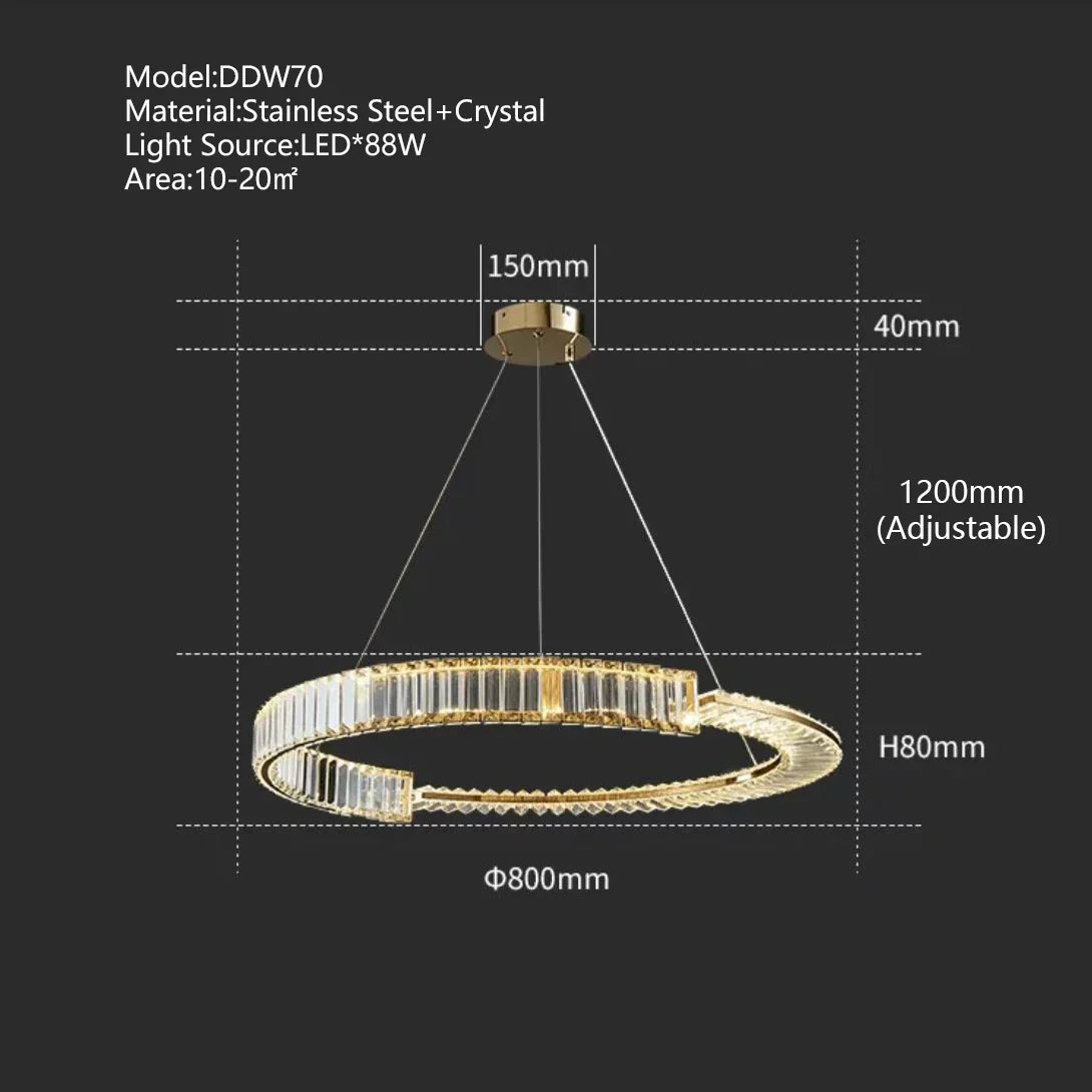 ثريا DecorBites™ الكريستال الذهبية بحلقات LED لديكور المنزل الفاخر البسيط