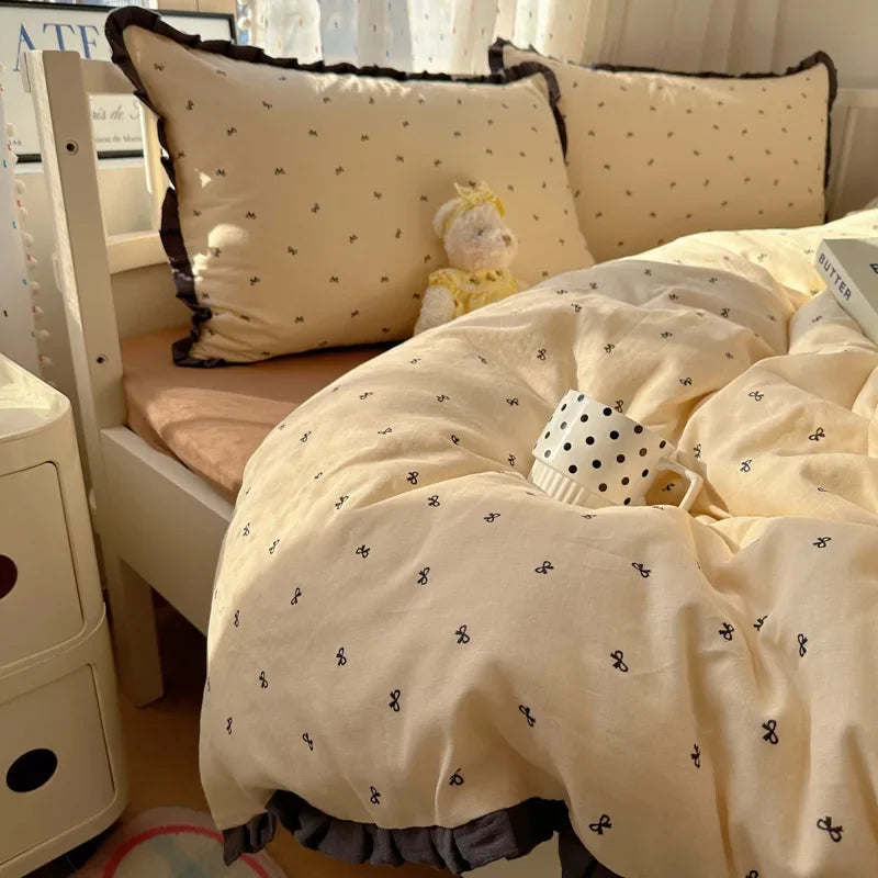 DecorBites™ French Lace Washed Cotton Bedding Sets for King Queen Beds