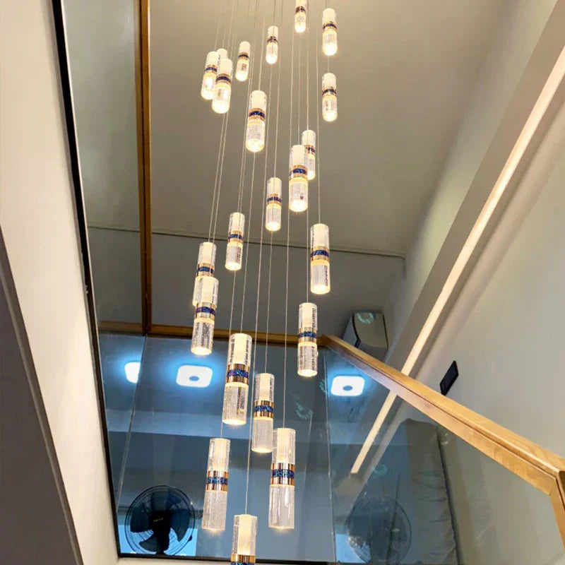 DecorBites™ Crystal Columnar Chandelier Stair Light for Home, Restaurant, Bar, and Villa