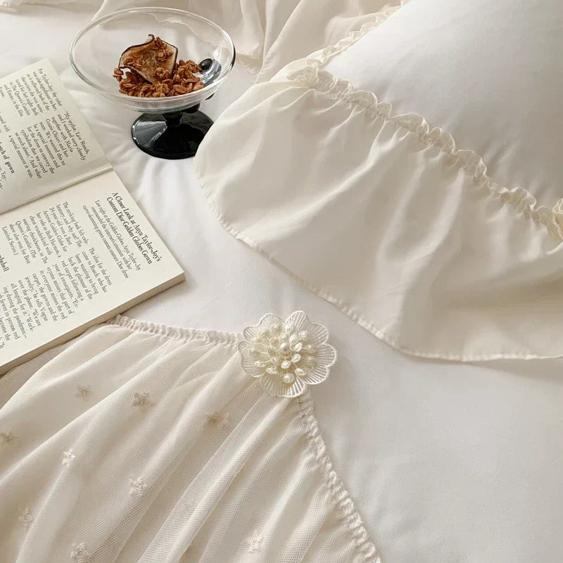 DecorBites™ French Princess Wedding Bedding Set, Cozy Queen King Size Duvet Cover, Bed Sheet