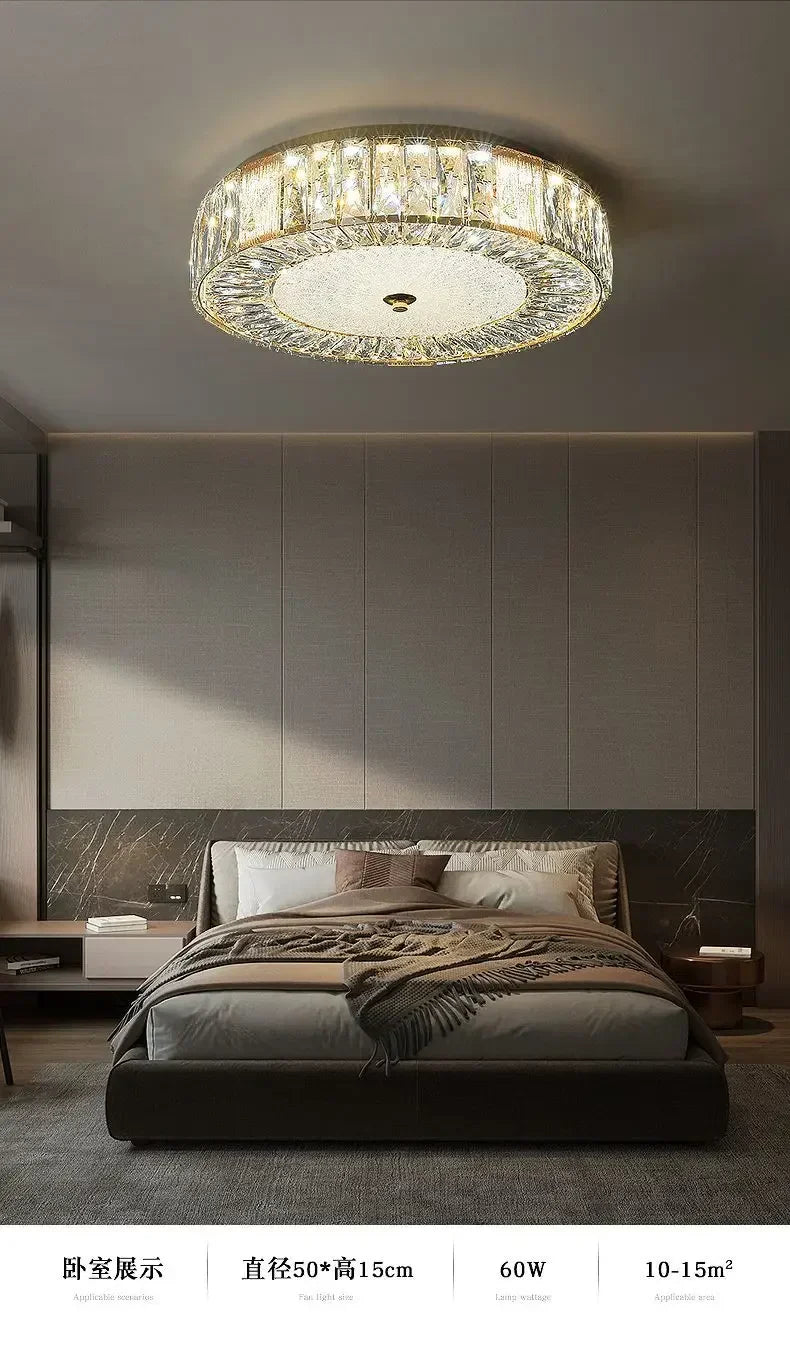 ثريا سقف كريستال ذهبية من DecorBites™: مصباح LED فاخر وعصري لغرفة المعيشة