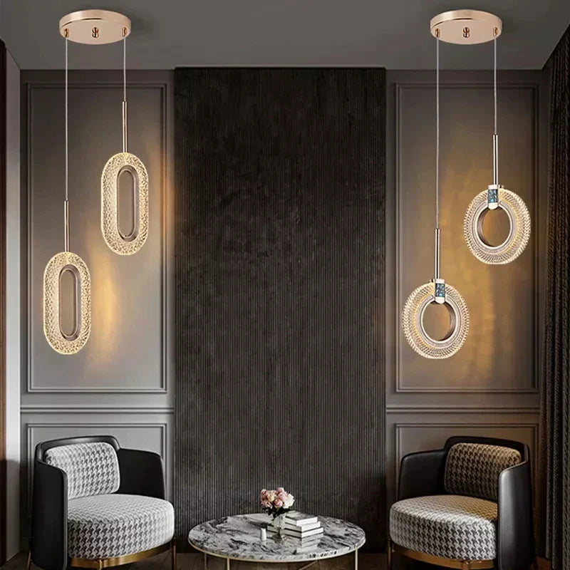 DecorBites™ Crystal Oval Gold Ring Pendant Light Chandelier for Living Room & Bedroom