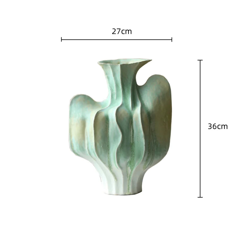 DecorBites™ Geometric Ceramic Vase with Abstract Irregular Folds | Home Decor Handicrafts